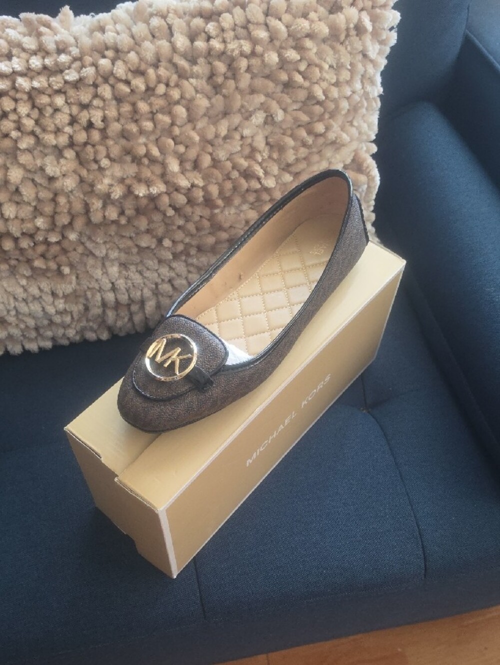 Michael Kors Women's Brown Logo Ballet Flat with Gold Accent